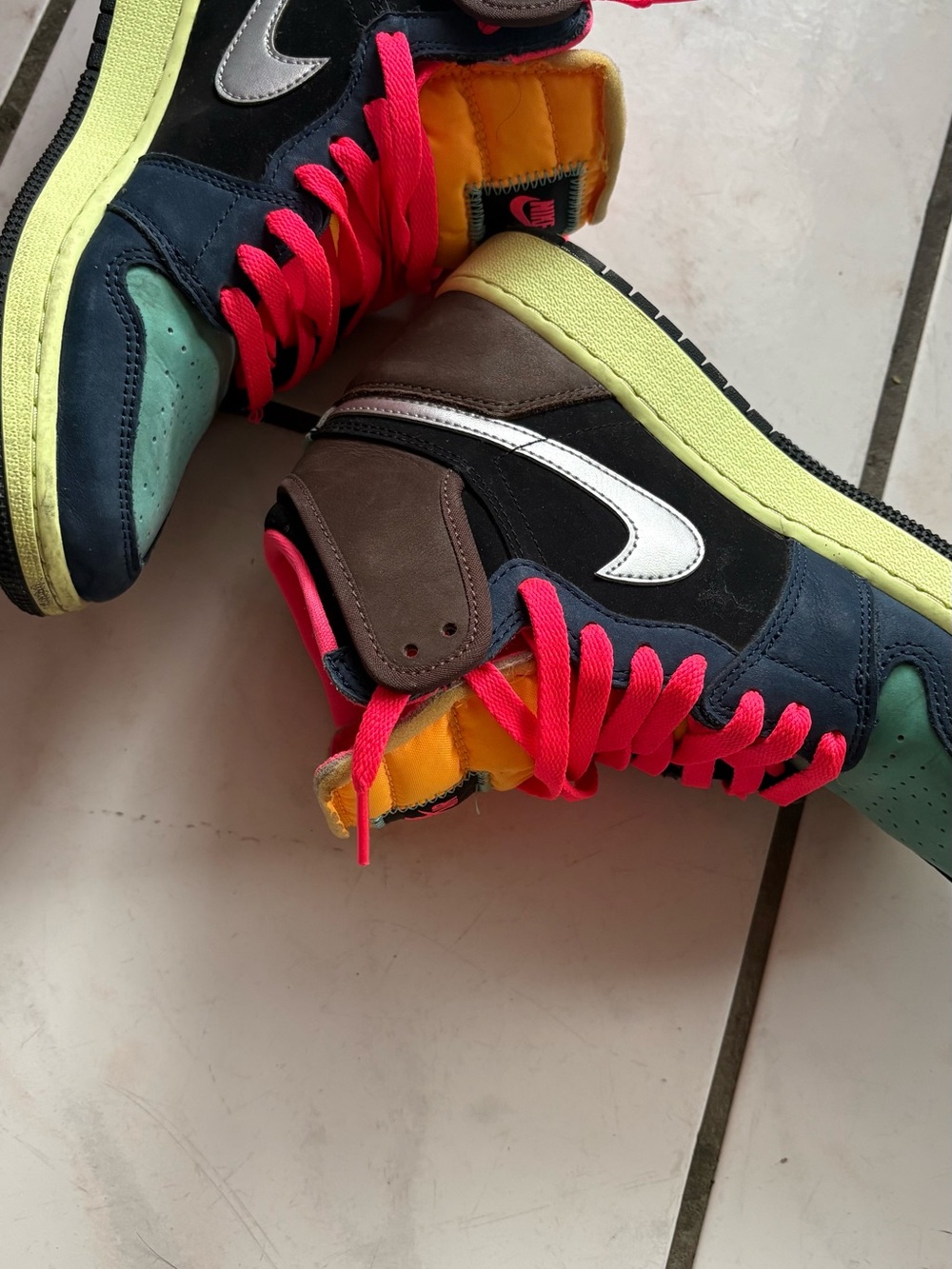 Multicolor High-Top Sneakers with Pink Laces